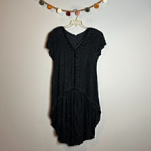 Vintage black silk beaded swing dress - Picture 1 of 5
